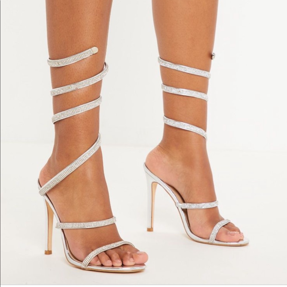 Silver diamond wrap heels